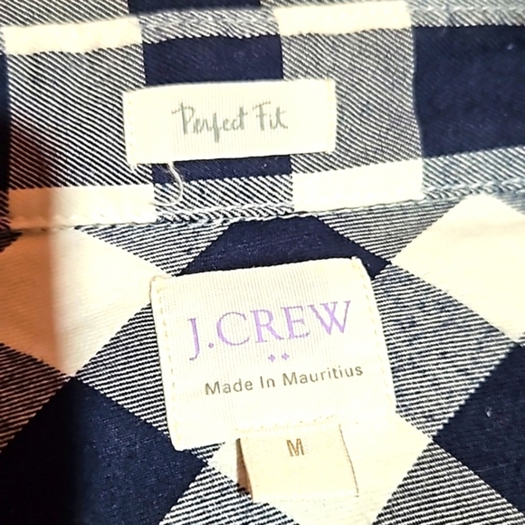 J Crew Factory | Navy and White Checked Perfect Fit Shirt - Picture 4 of 9